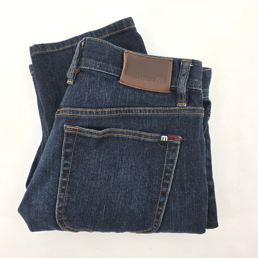 Travis Mathew Mens Dark Wash Straight Leg Denim Jeans Blue Size 32 Stretch